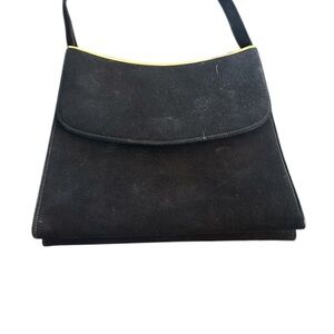 Vintage Black Block Brand Suede Elegant Suede Shoulder Bag